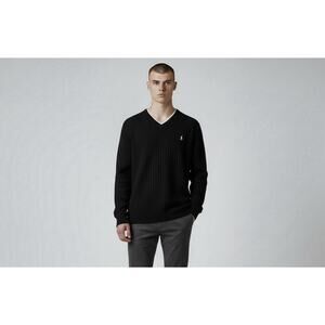 Polo Ralph Lauren V Neck Waffle Knit Shirt Men’s XL Black White Thermal Pony